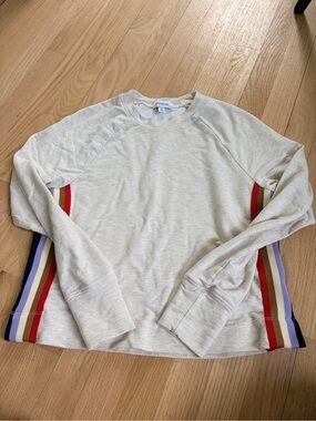 Evereve Cream Sweatshirt XS Rainbow Stripe Pullover Lounge Top